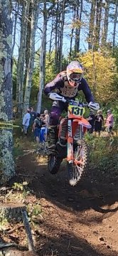  Rider catching air in the woods, crowd cheering hard! #2025...